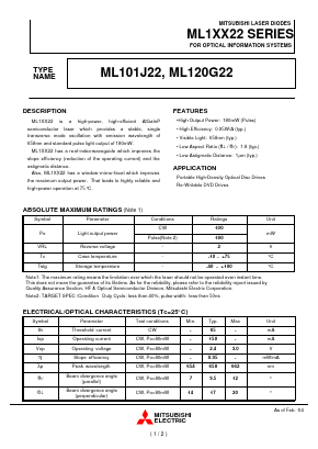 ML101J22 Datasheet PDF MITSUBISHI ELECTRIC 