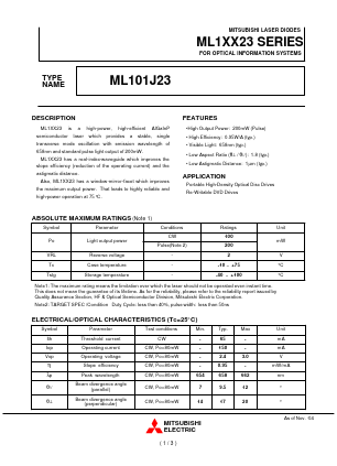 ML101J23 Datasheet PDF MITSUBISHI ELECTRIC 