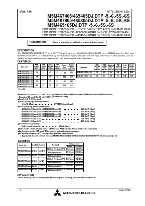 M5M467805DJ-6 Datasheet PDF MITSUBISHI ELECTRIC 