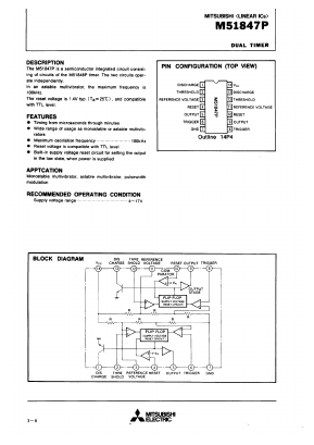 M51847P Datasheet PDF MITSUBISHI ELECTRIC 