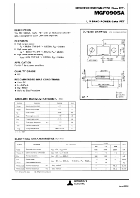 MGF0905A_1 Datasheet PDF MITSUBISHI ELECTRIC 