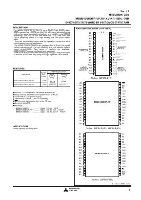 M5M51008DVP-55H Datasheet PDF MITSUBISHI ELECTRIC 