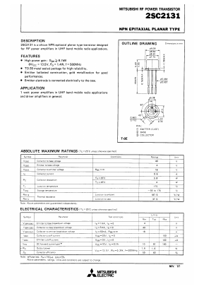 2SC2131 Datasheet PDF MITSUBISHI ELECTRIC 