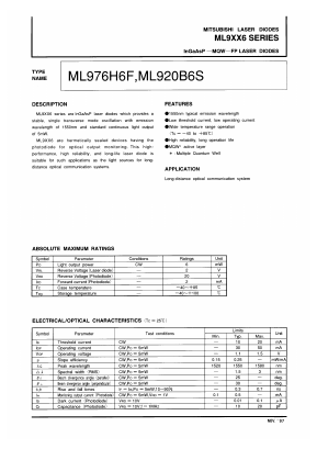 ML920H6F Datasheet PDF MITSUBISHI ELECTRIC 