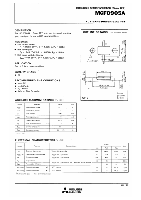 MGF0905A Datasheet PDF MITSUBISHI ELECTRIC 