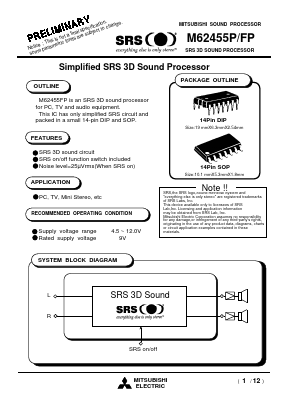 M62455FP Datasheet PDF MITSUBISHI ELECTRIC 