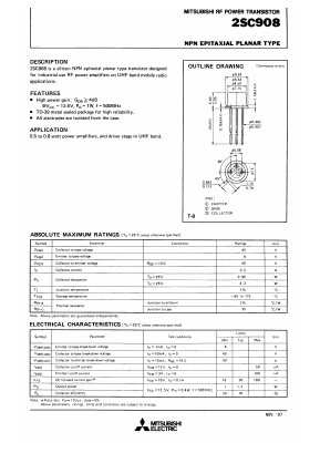 2SC908 Datasheet PDF MITSUBISHI ELECTRIC 