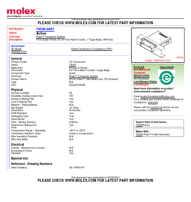 74540-0401 Datasheet PDF Molex Connectors