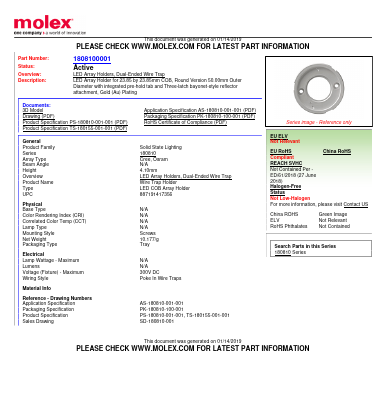 1808100001 Datasheet PDF Molex Connectors
