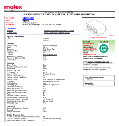 44193-0004 Datasheet PDF Molex Connectors