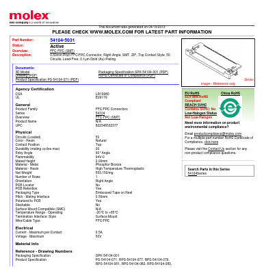0541045031 Datasheet PDF Molex Connectors