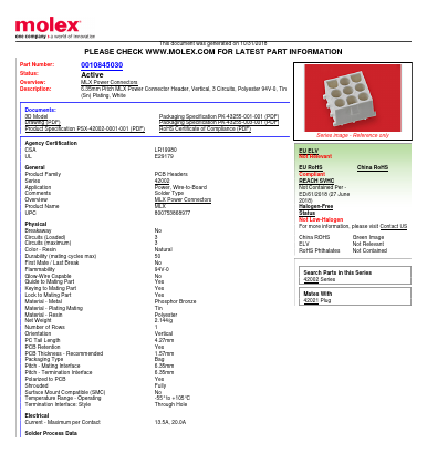 10-84-5030 Datasheet PDF Molex Connectors