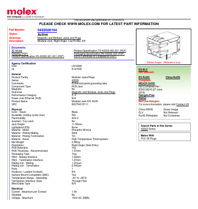 43202-8104 Datasheet PDF Molex Connectors
