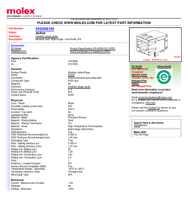 43202-8104 Datasheet PDF Molex Connectors