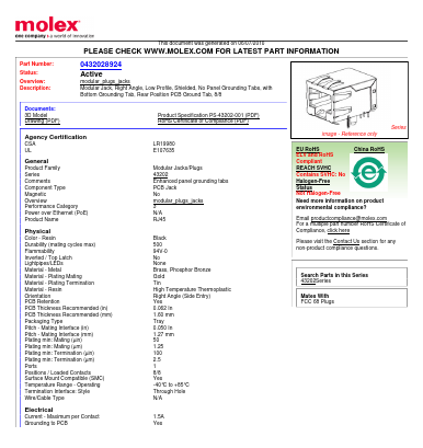 43202-8924 Datasheet PDF Molex Connectors