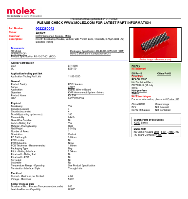 22-28-0042 Datasheet PDF Molex Connectors
