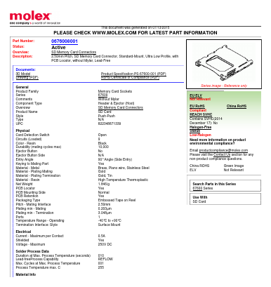 67600-8001 Datasheet PDF Molex Connectors