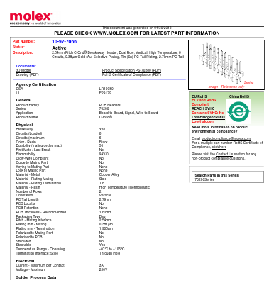 10-97-7066 Datasheet PDF Molex Connectors