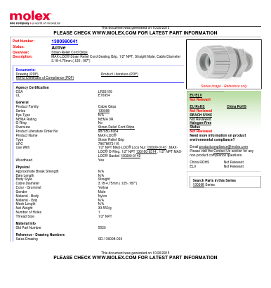 1300980041 Datasheet PDF Molex Connectors