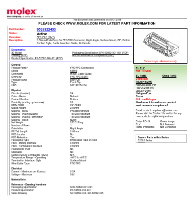 0528922433 Datasheet PDF Molex Connectors