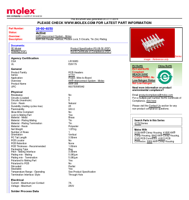 41791-0005 Datasheet PDF Molex Connectors