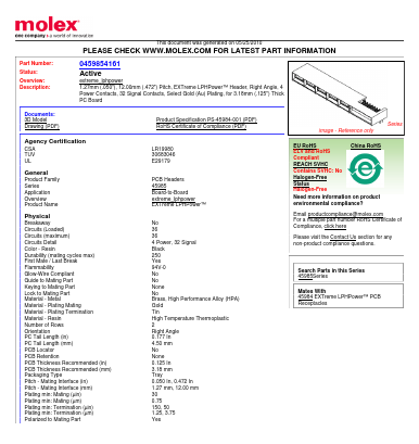 45985-4161 Datasheet PDF Molex Connectors
