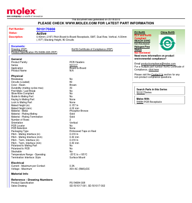 501017-0808 Datasheet PDF Molex Connectors