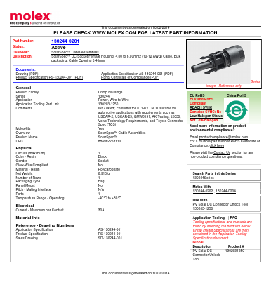 130244-0201 Datasheet PDF Molex Connectors