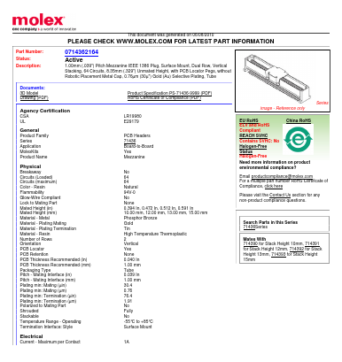 71436-2164 Datasheet PDF Molex Connectors