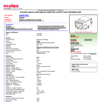44661-0001 Datasheet PDF Molex Connectors