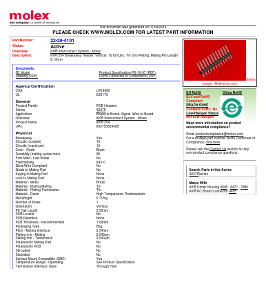 22-28-4101 Datasheet PDF Molex Connectors