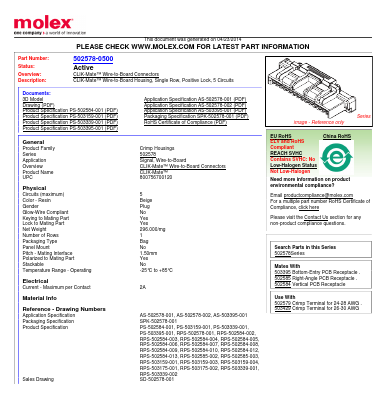502578-0500 Datasheet PDF Molex Connectors