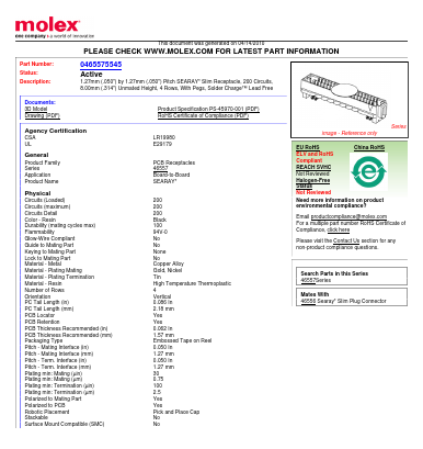 0465575545 Datasheet PDF Molex Connectors