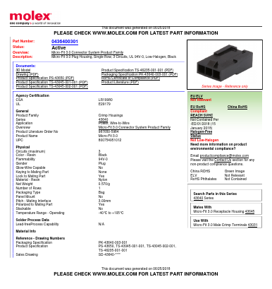 0436400301 Datasheet PDF Molex Connectors
