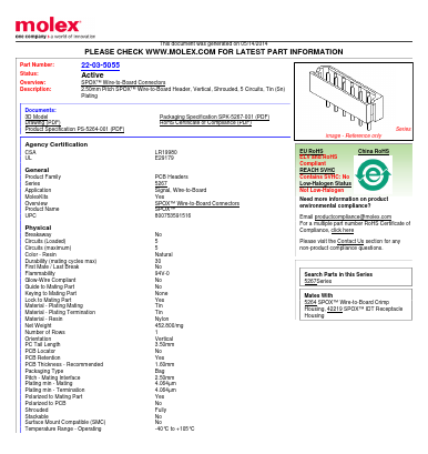 0022035055 Datasheet PDF Molex Connectors