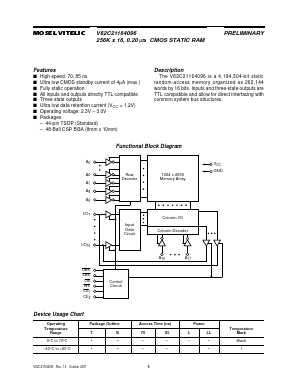 V62C21164096L-70B Datasheet PDF Mosel Vitelic Corporation 