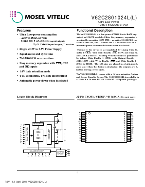 V62C2801024L Datasheet PDF Mosel Vitelic Corporation 