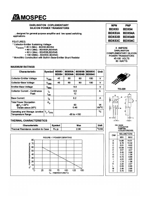 BDX54 Datasheet PDF Mospec Semiconductor