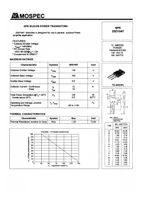 2SD1047E Datasheet PDF Mospec Semiconductor