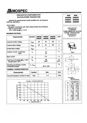 2N6057 Datasheet PDF Mospec Semiconductor