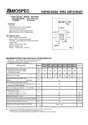 KBP005 Datasheet PDF Mospec Semiconductor