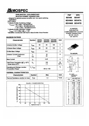 BDV67 Datasheet PDF Mospec Semiconductor