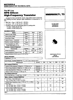 MMBR920 Datasheet PDF Motorola => Freescale