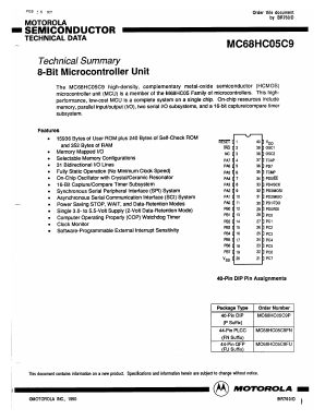 MC68HC05C9FN Datasheet PDF Motorola => Freescale