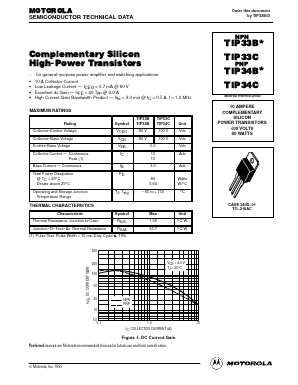 TIP33C Datasheet PDF Motorola => Freescale