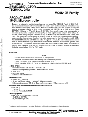 MC9S12B128CPVE Datasheet PDF Motorola => Freescale