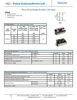MDS100 Datasheet PDF Naina Semiconductor ltd.