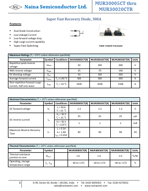 MUR30020CT Datasheet PDF Naina Semiconductor ltd.