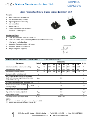 GBPC5012 Datasheet PDF Naina Semiconductor ltd.
