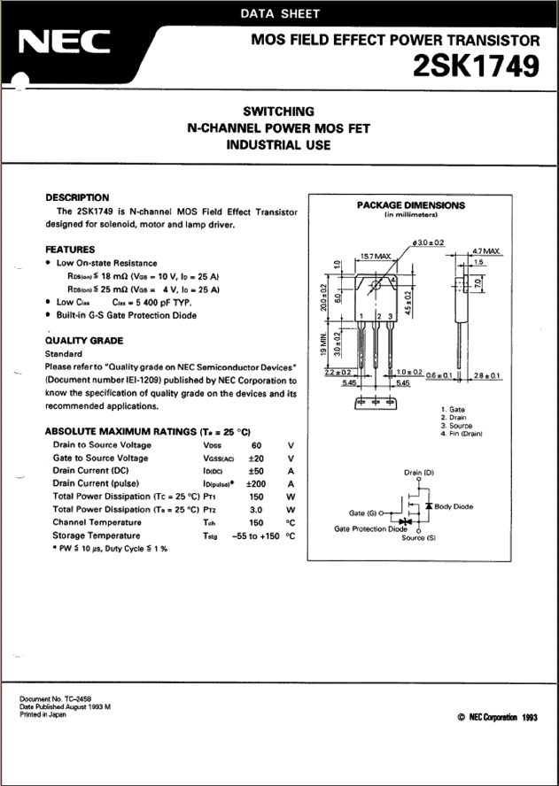 2SK1749 Datasheet PDF NEC => Renesas Technology